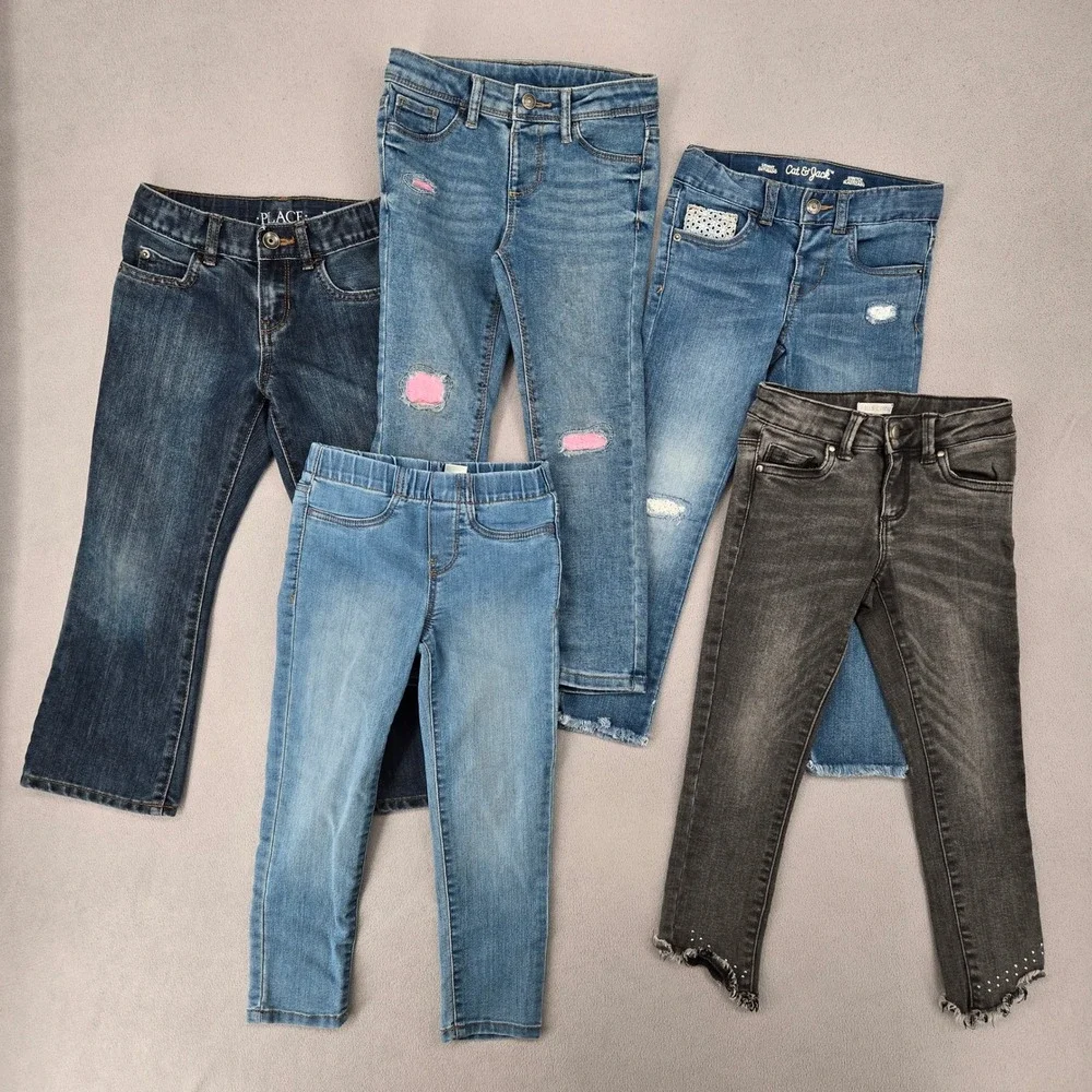 Girls Jeans Lot Size 5 5T 6/6X OshKosh Cat & Jack Jumping Beans Bootcut Jegging